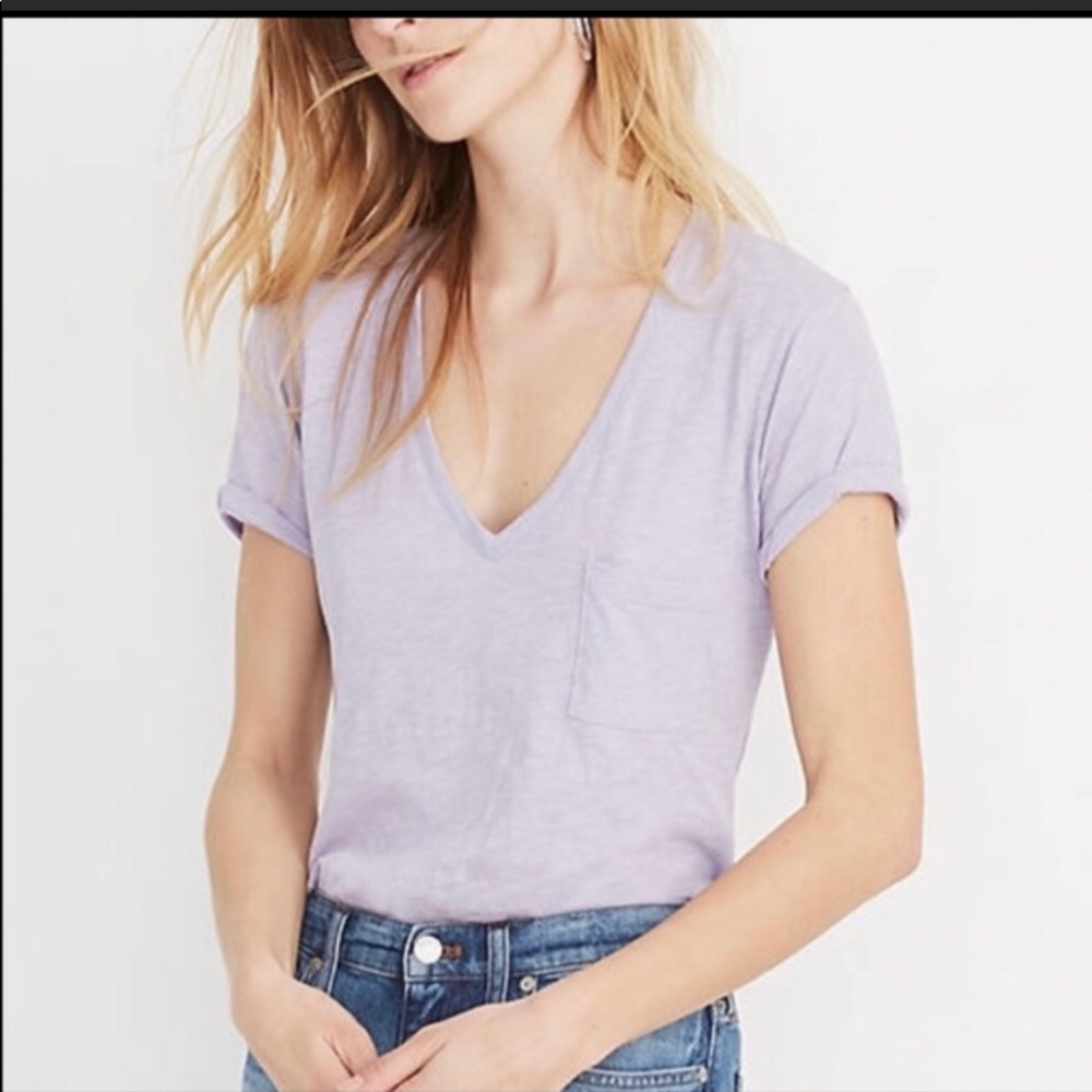 Madewell Whisper Cotton V-Neck Pocket Tee lilac .
